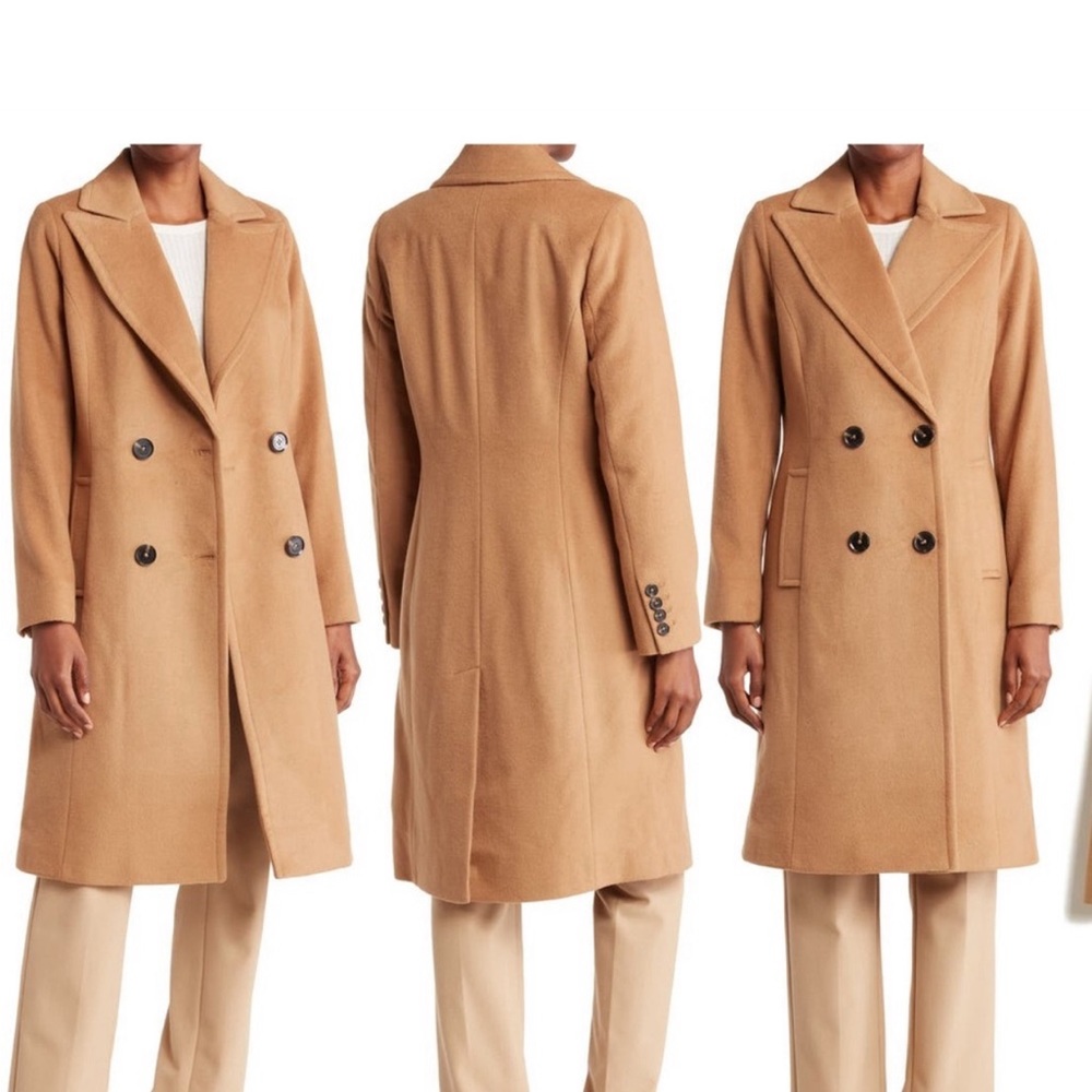 Michael Kors Notch Lapel Double Breasted Wool Blend Coat